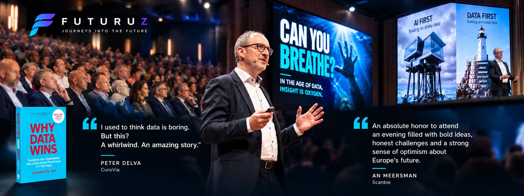 Joachim De Vos delivering a keynote to a full auditorium